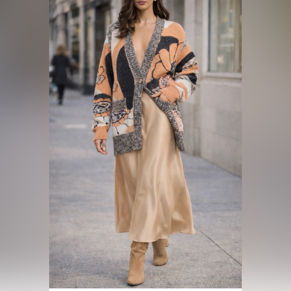 LAST CHANCE Free People August Orchid Orange Oversize Cardigan - Picture 4 of 8